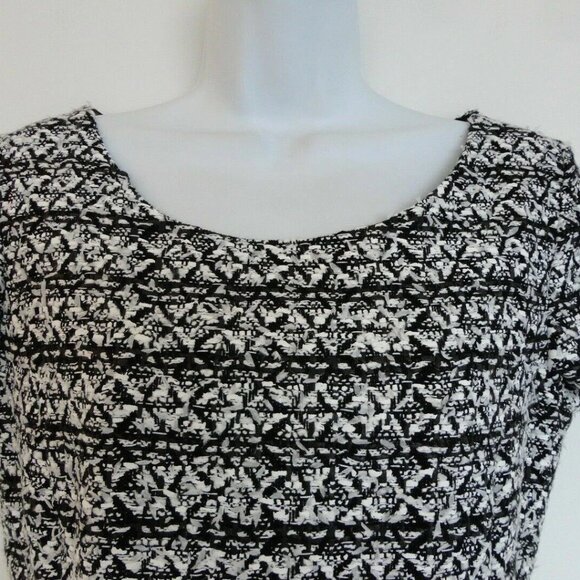 NWT OSCAR DE LA RENTA Black White Cotton Blend Tweed SS Bateau Neck Dress 6 - Picture 3 of 7